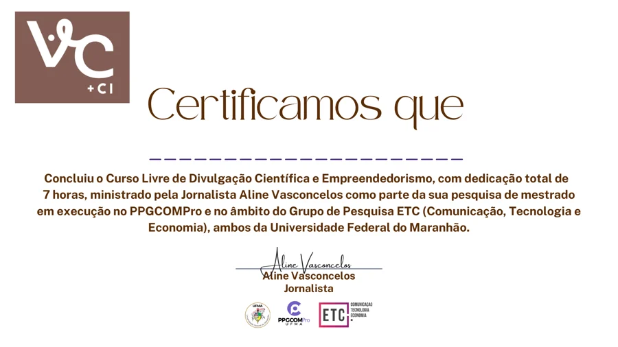 Prévia do certificado do curso VC+CI
